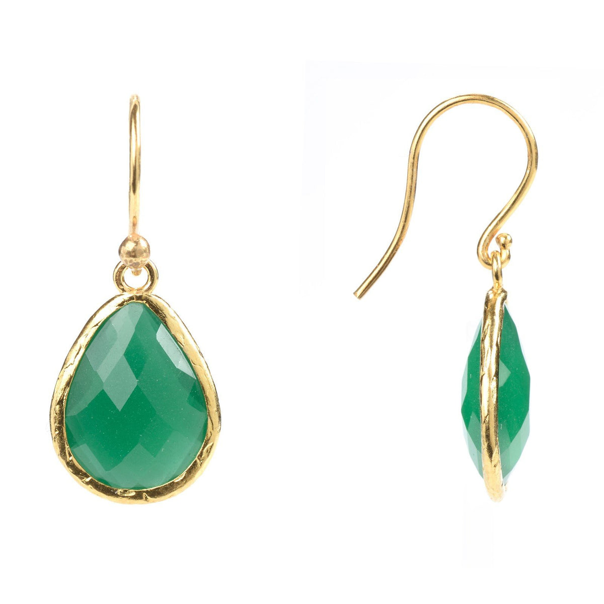 Petite Drop Earrings Green Onyx Gold