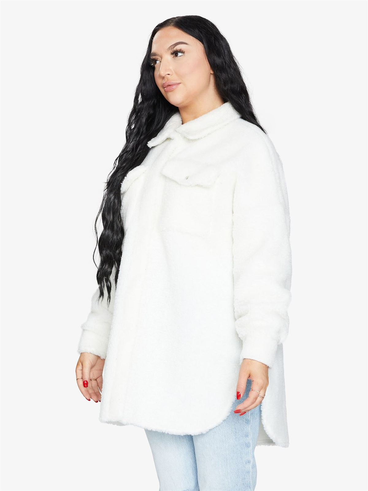 Oversized Stud Button Borg Teddy Shacket