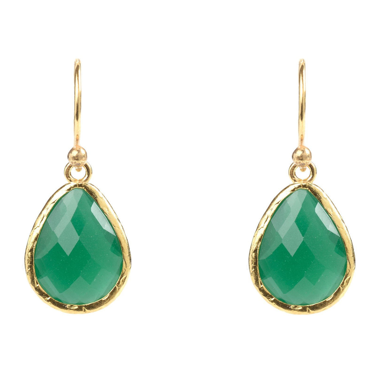 Petite Drop Earrings Green Onyx Gold
