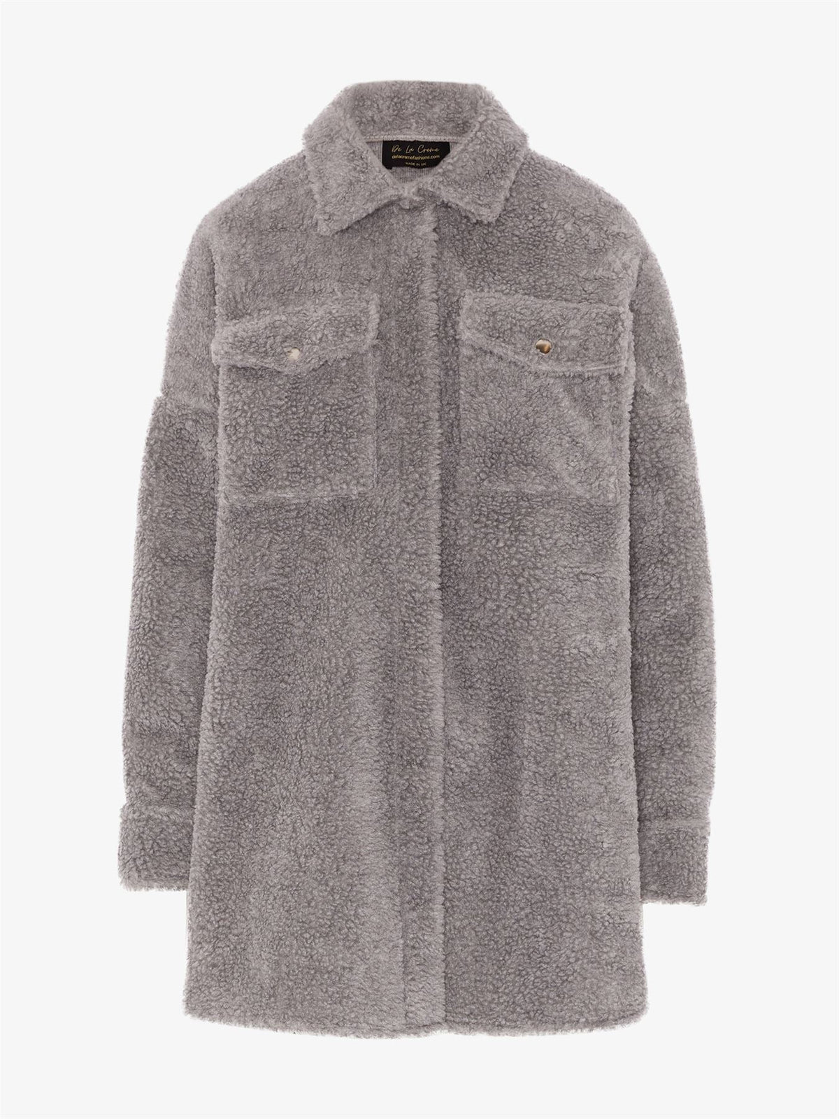 Oversized Stud Button Borg Teddy Shacket