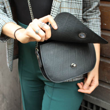 Becca Classic Black Vegan Saddle Bag