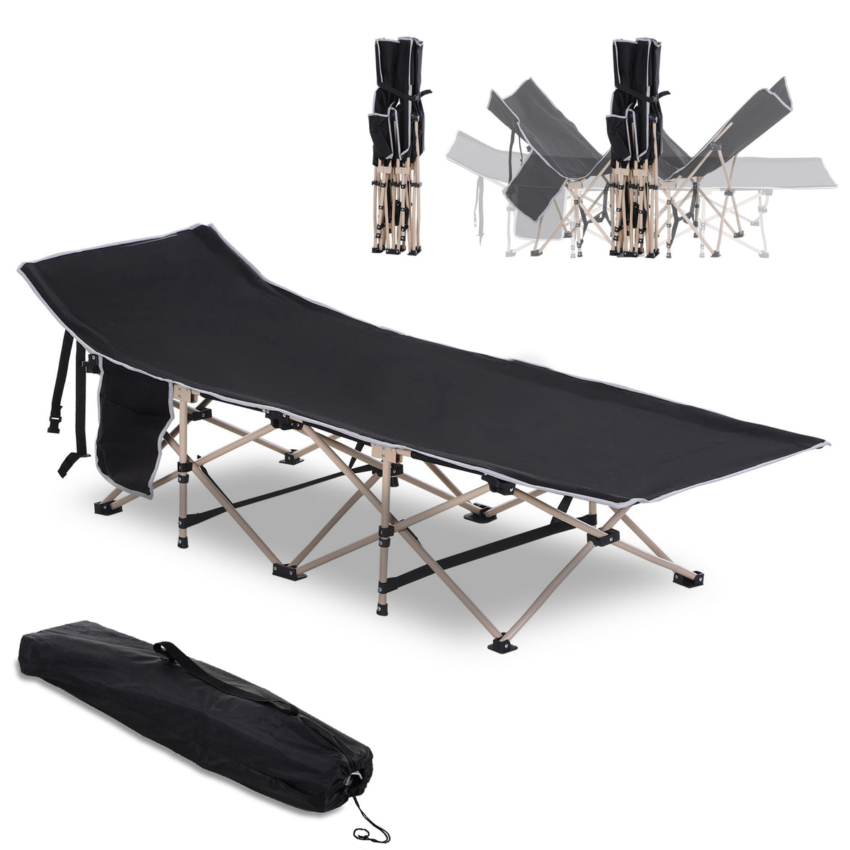 Single Portable Outdoor Military Sleeping Bed Camping Cot Black Outsunny