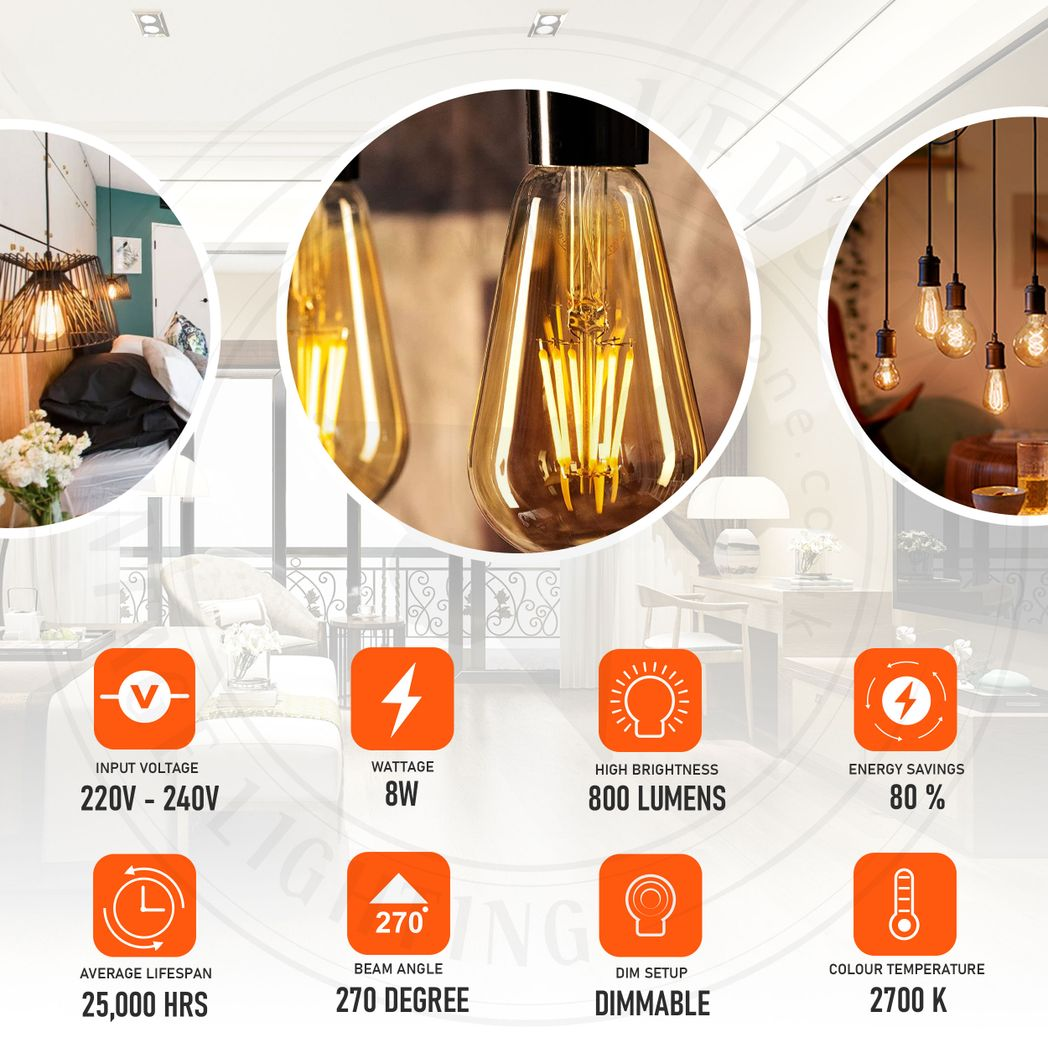 E27 ST64 Vintage LED Dimmable  Bulbs, 8W Edison Light Bulb,
