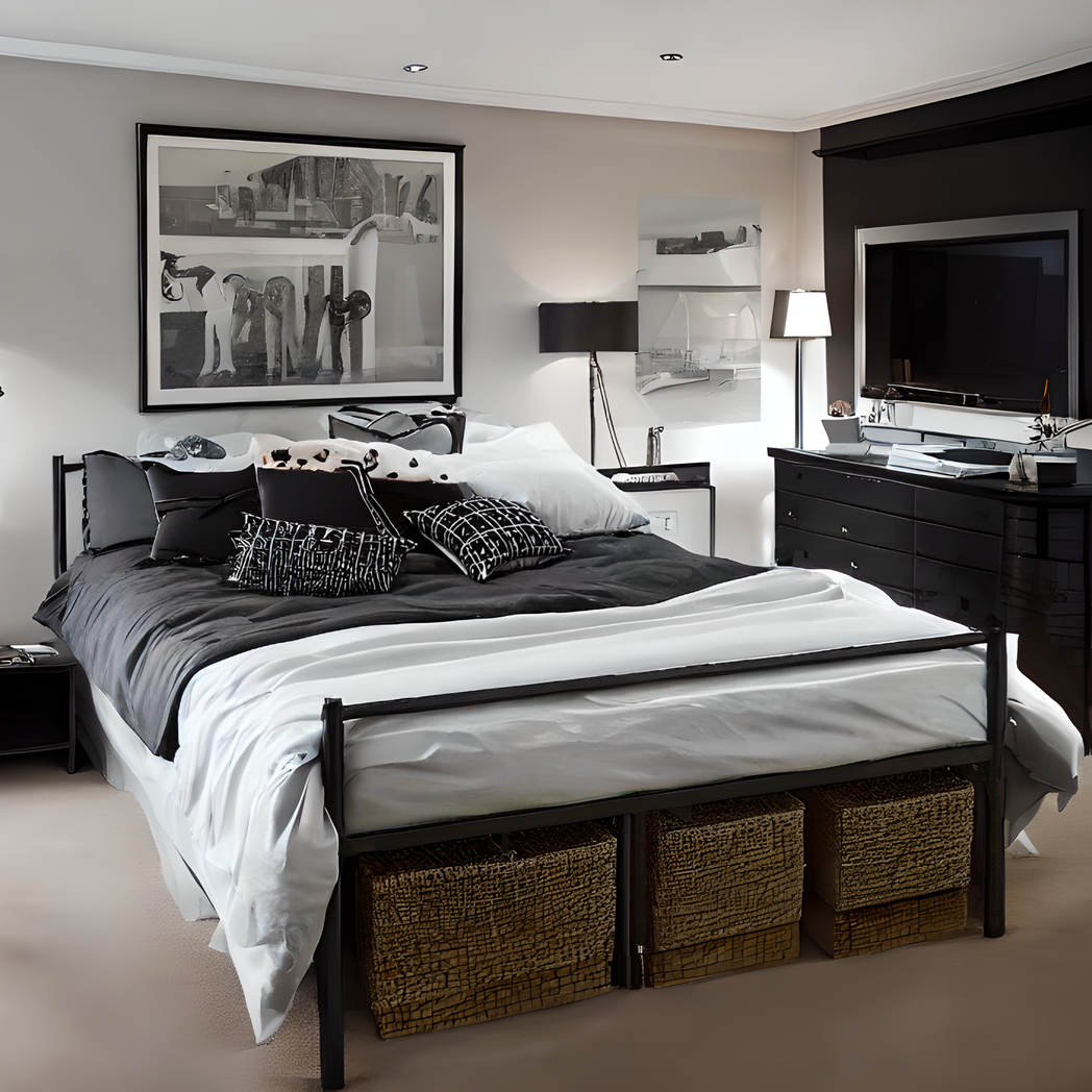 Extra Strong Double Metal Bed Frame In Black - Improved