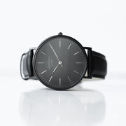 Modern Font Engraving - Men's Minimalist Watch + Jet Black Strap