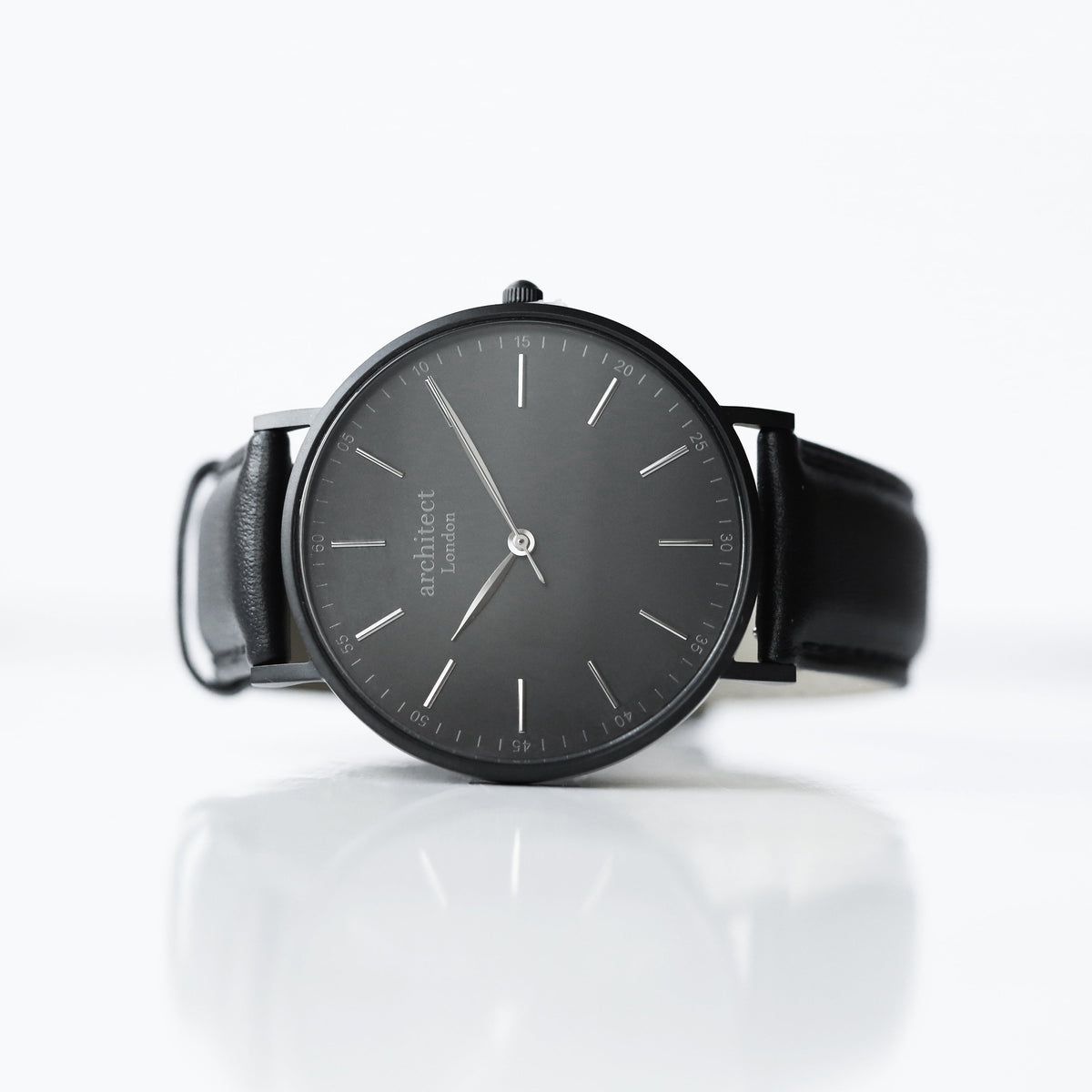 Modern Font Engraving - Men's Minimalist Watch + Jet Black Strap