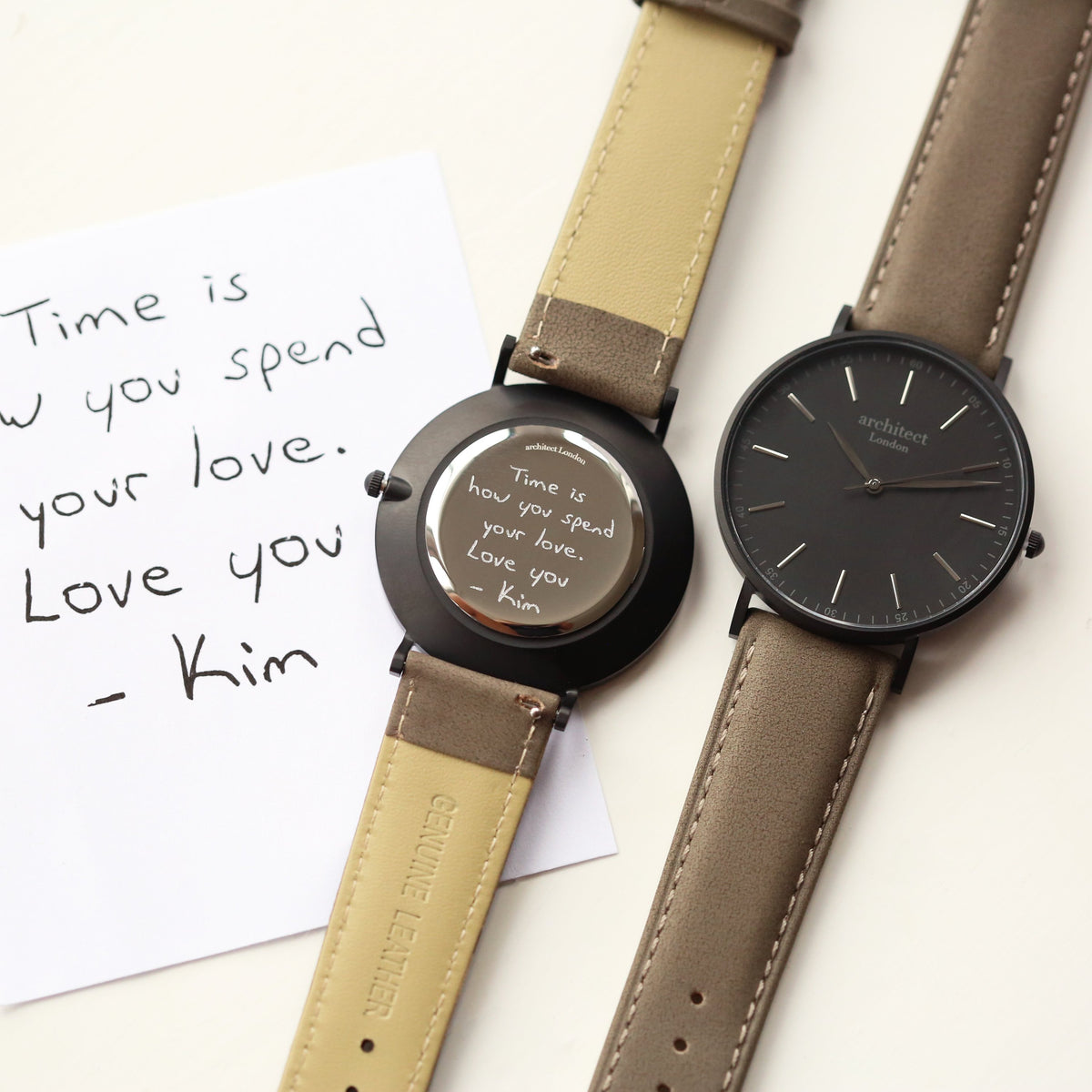 Handwriting Engraving - Men's Minimalist Watch + Urban Grey Strap