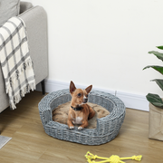 Elevated Dog Cat Couch Pet Basket Sofa Bed Wicker Willow Rattan Cushion Pawhut