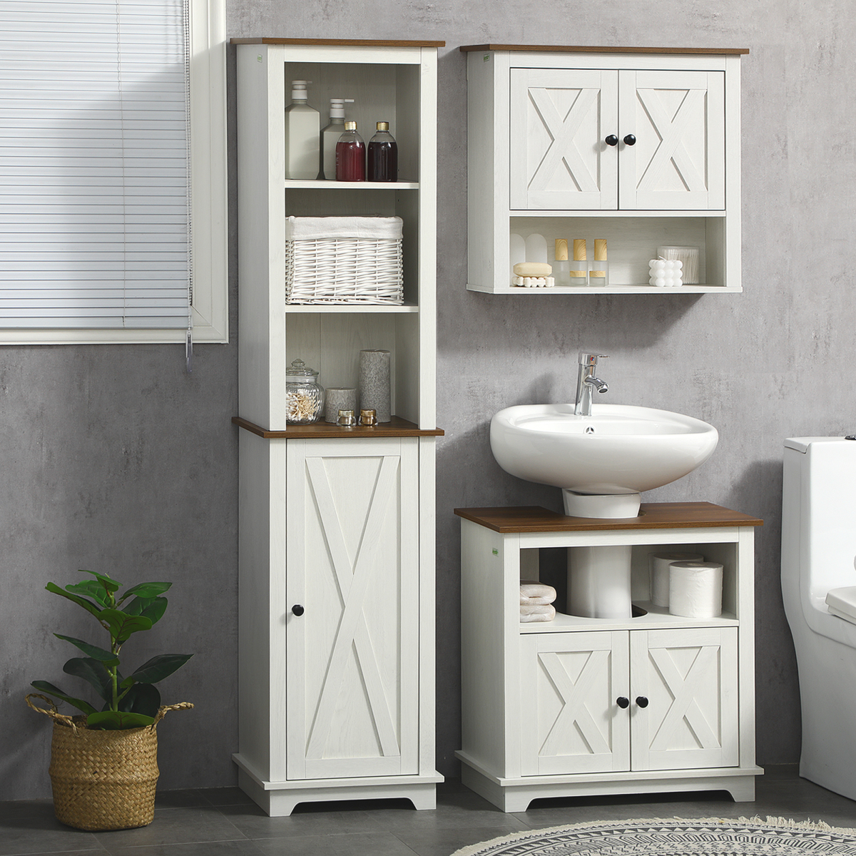 Tall Bathroom Cabinet Storage Cupboard with Door, Adjustable Shelves