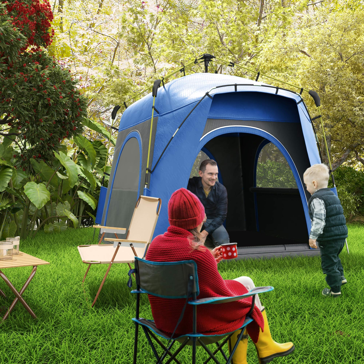 Four Man Pop Up Tent Automatic Camping Backpacking Dome Shelter, Grey Outsunny