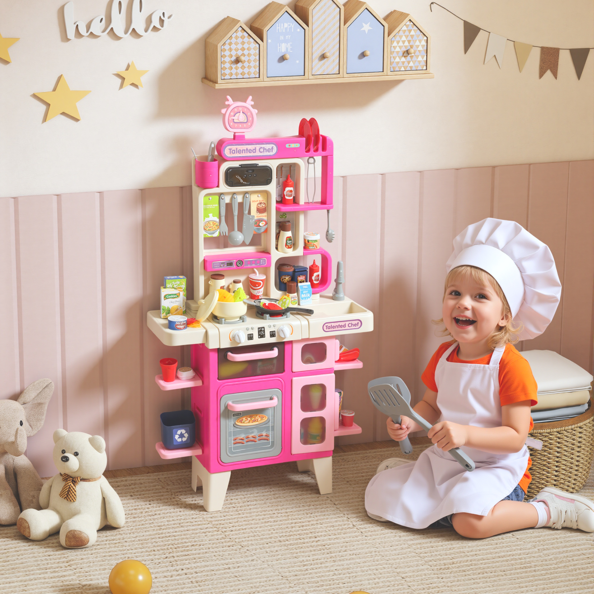 AIYAPLAY Kids Pretend Role Play Set with Realistic Lights & Sounds, Pink