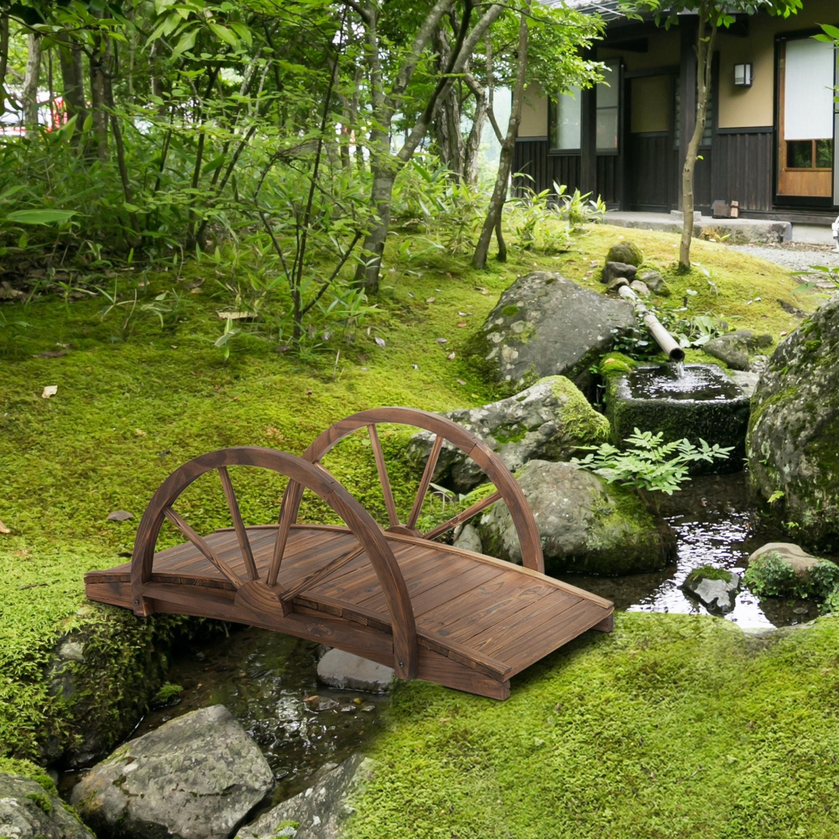 Fir Wood Outdoor Garden Decor Walkway Bridge Brown