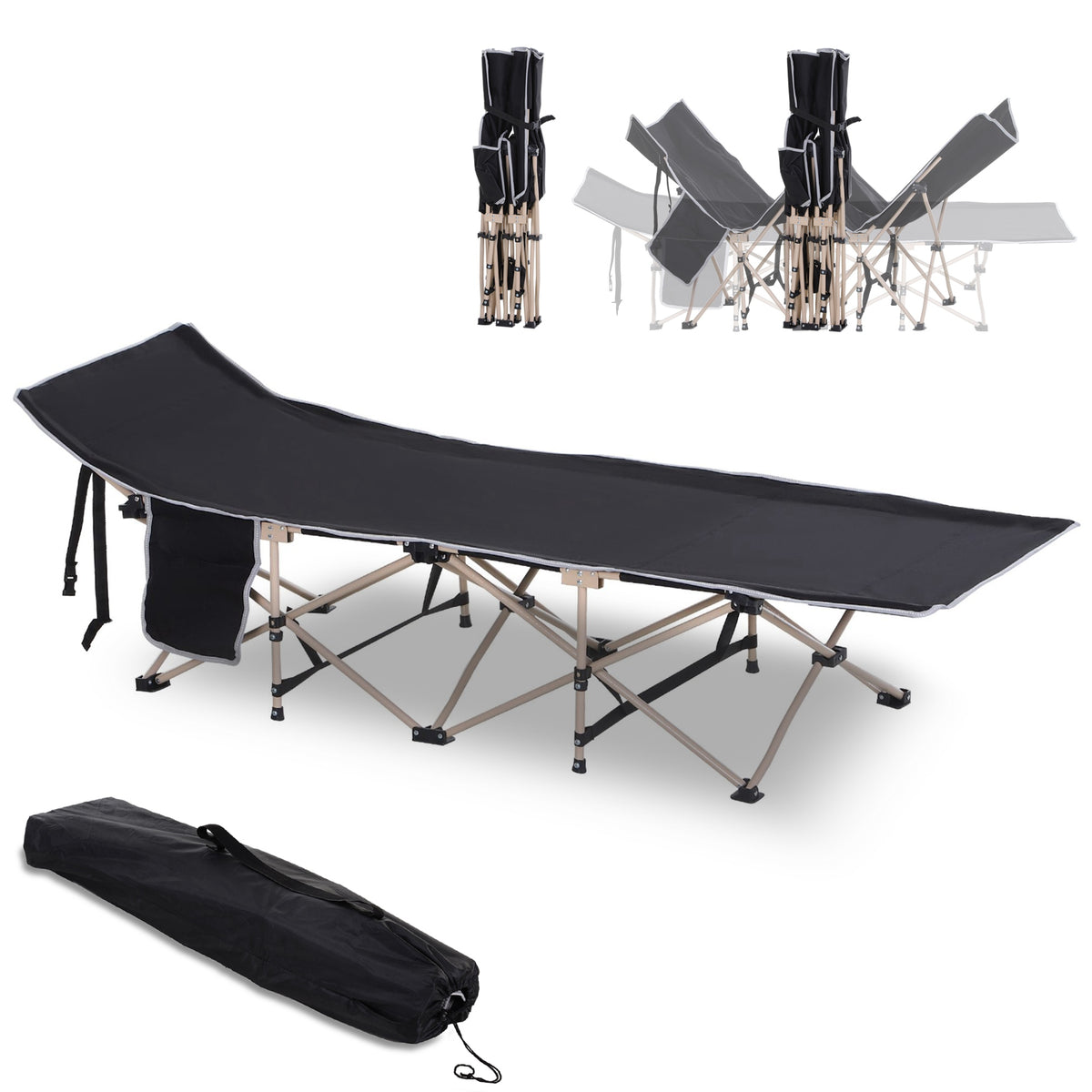 Single Portable Outdoor Military Sleeping Bed Camping Cot Black Outsunny