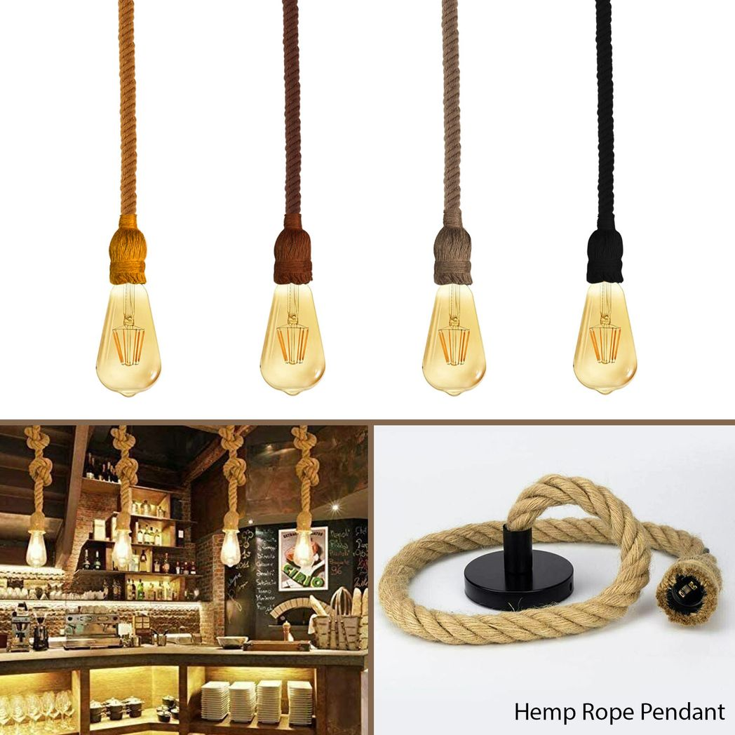 Vintage Ceiling Pendant Light 1m Yellow Colour Hemp Rope Hanging Lamp Lights