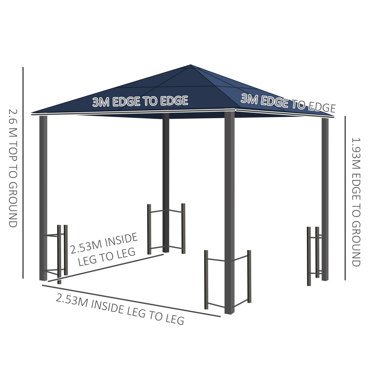 3m x 3m Outdoor Aluminium Alloy Gazebo w/ Curtains Dark Grey