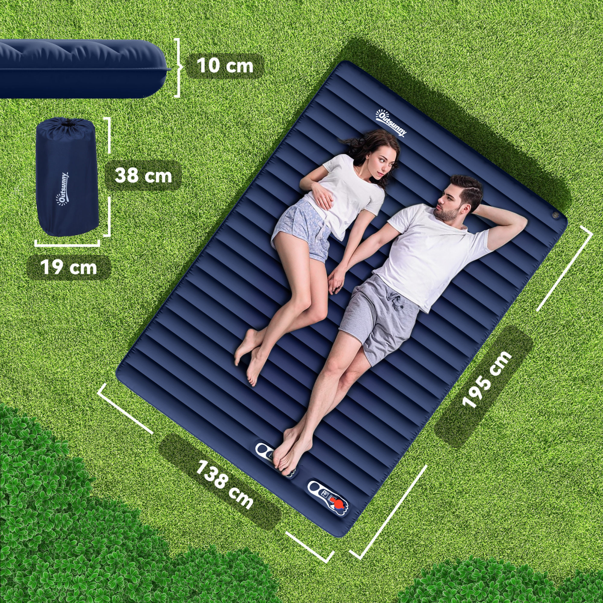 Inflatable Bed Double Mattress Camping Sleeping Outdoor Travel Blue Outsunny
