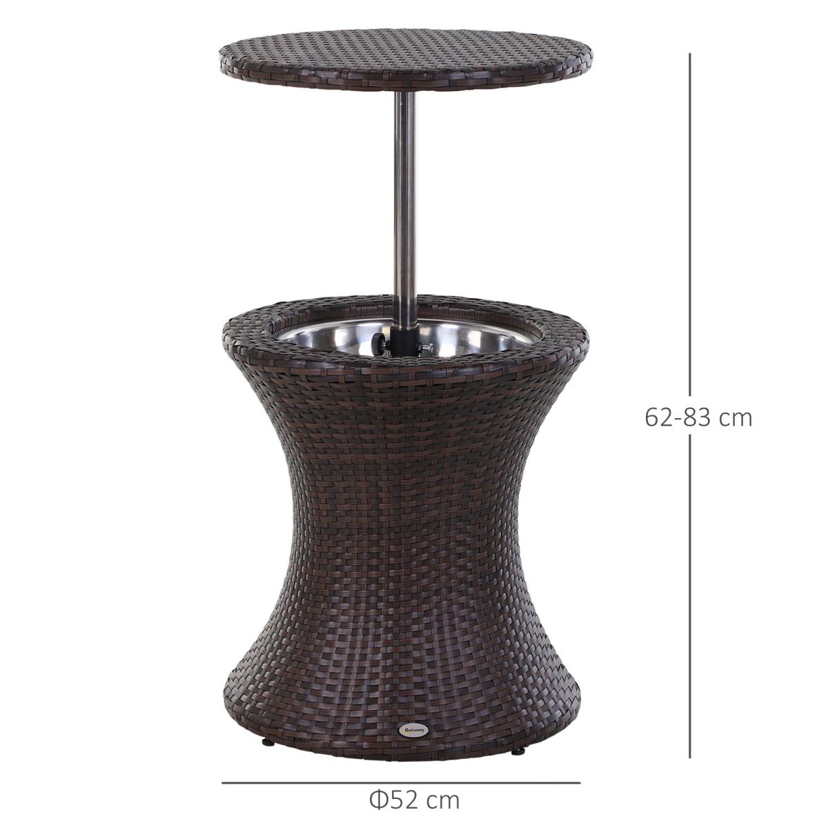 Rattan Ice Bucket Cooler Table Beer Patio Party Activity Bar W/Table-Brown