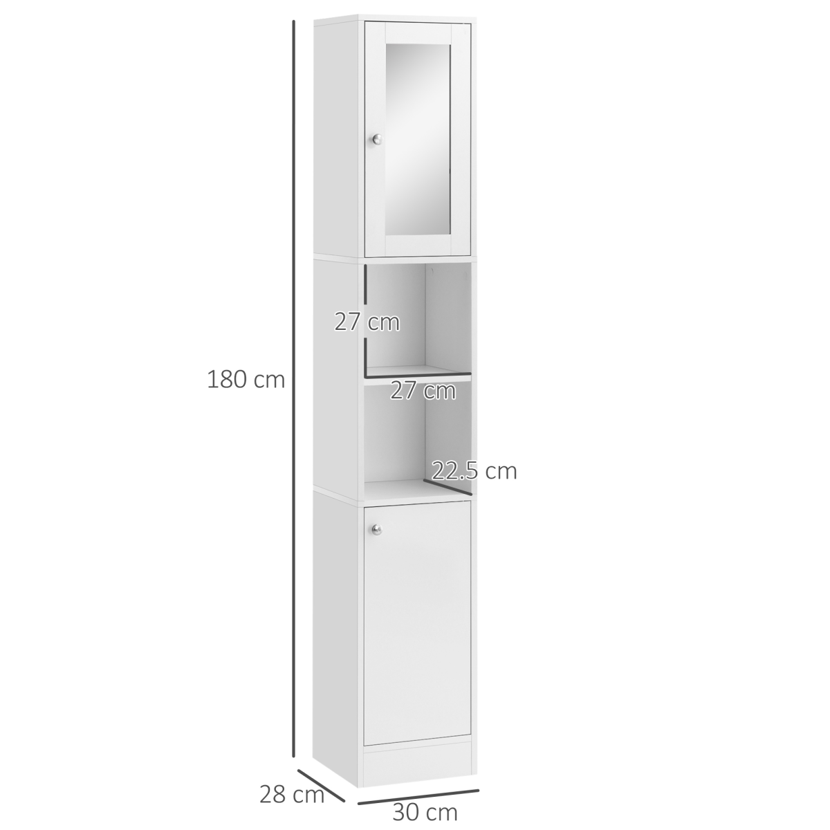 kleankin Bathroom Floor Storage Cabinet with Mirror and Shelves Tallboy Unit