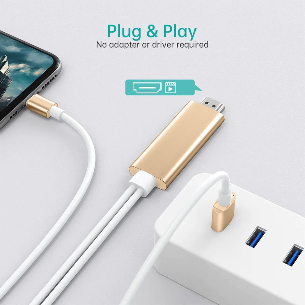 Aquarius Full HD Support HDMI Connector Cable for Phone/Pad Gold