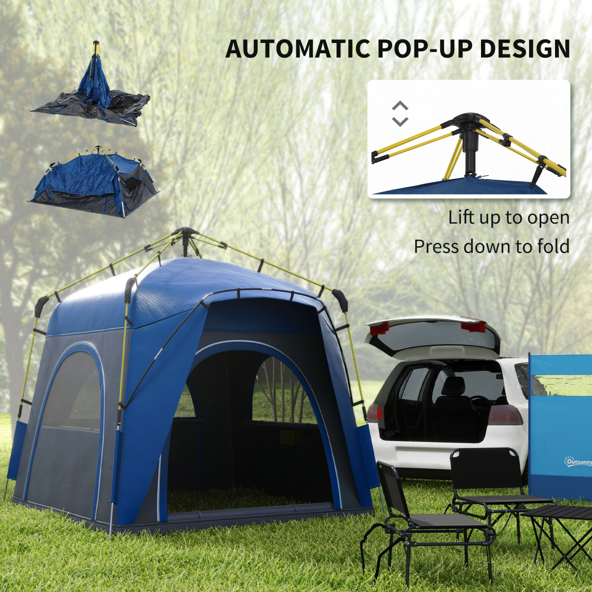 Four Man Pop Up Tent Automatic Camping Backpacking Dome Shelter, Grey Outsunny