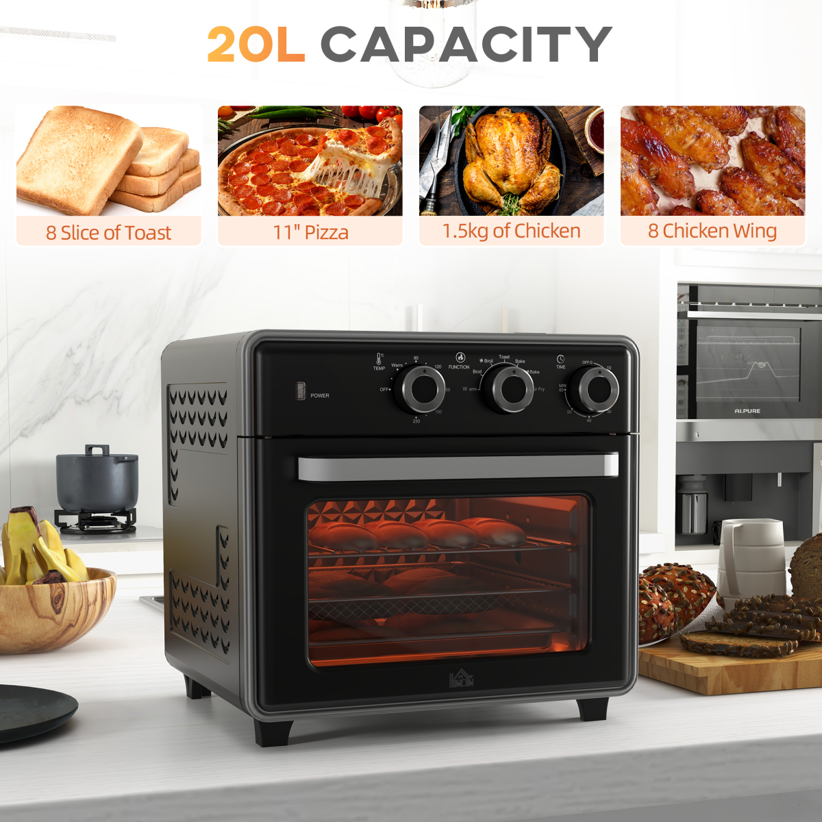 HOMCOM Air Fryer Oven 20L Mini Oven Countertop Convection Oven 1400W Black