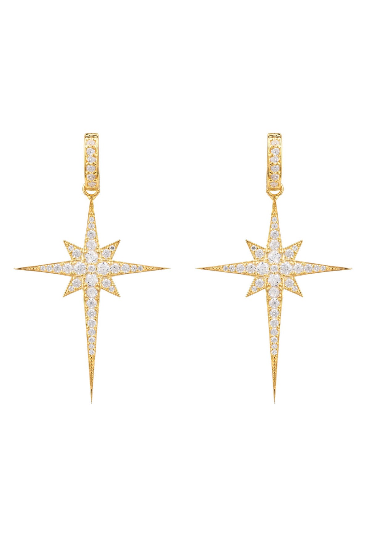 North Star Burst Large Drop Earrings Gold