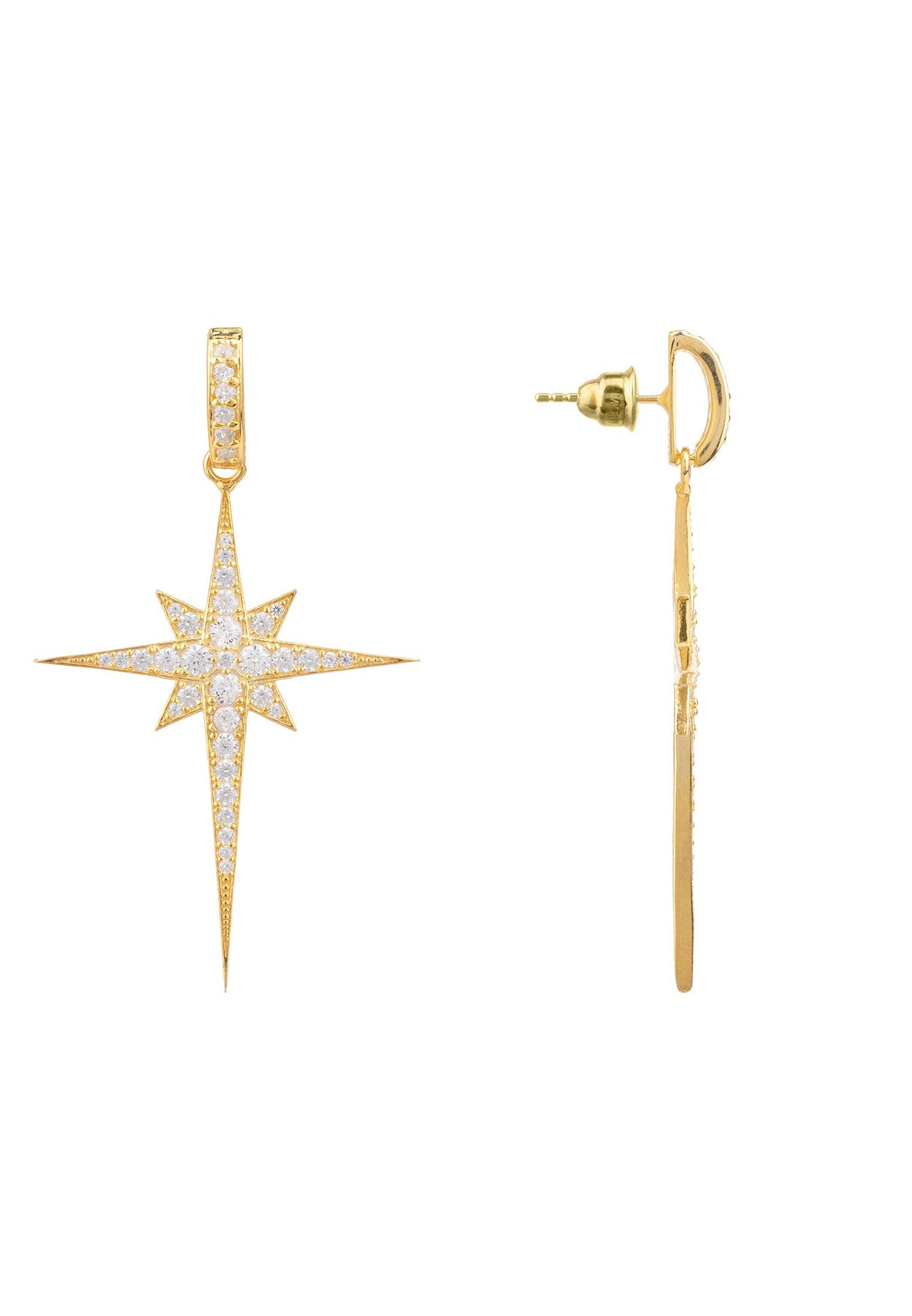 North Star Burst Large Drop Earrings Gold