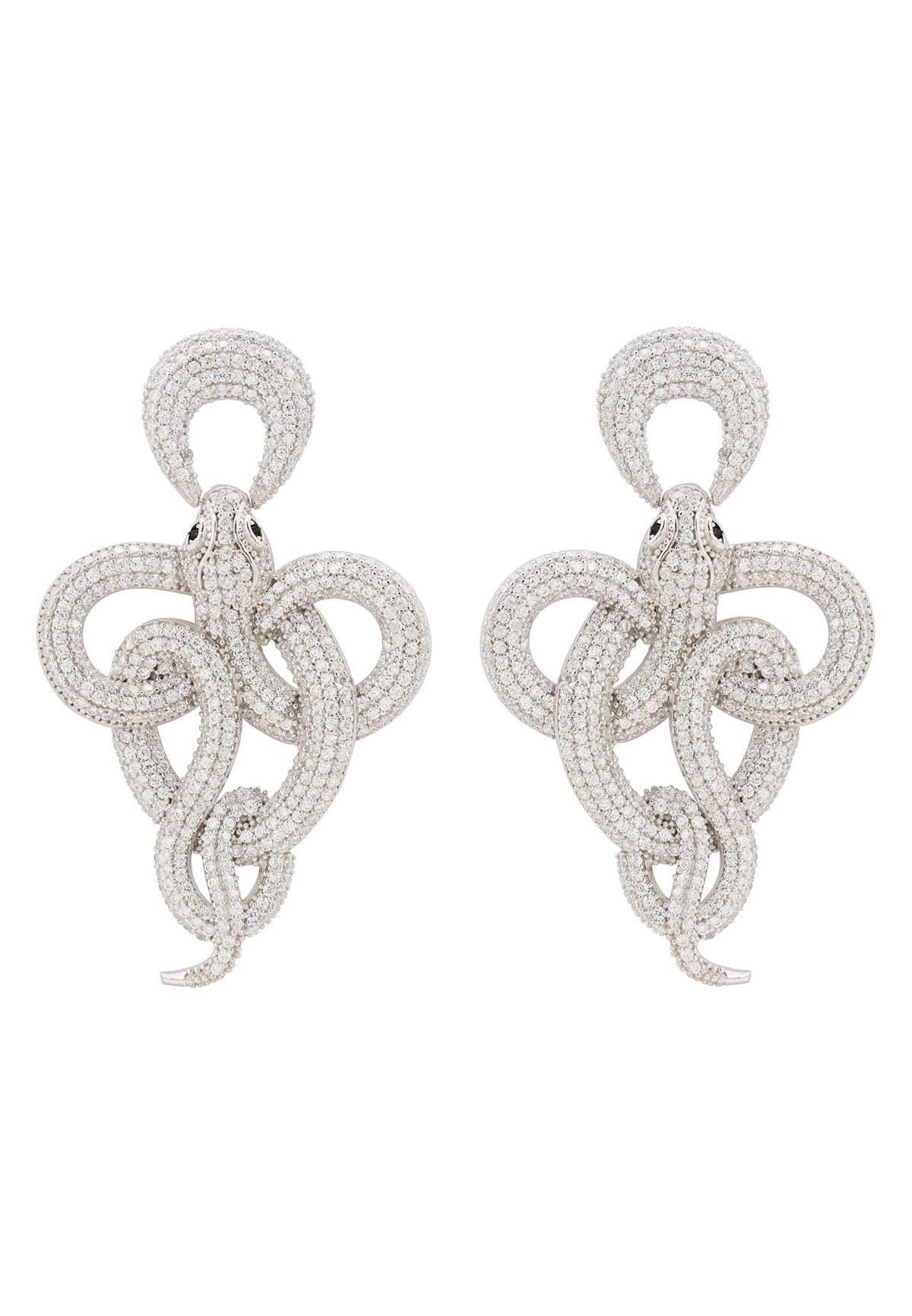 Viper Snake Drop Earrings Silver White