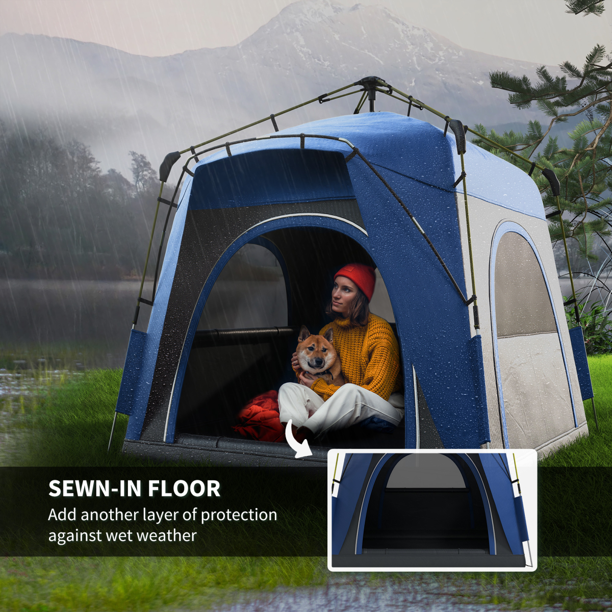 Four Man Pop Up Tent Automatic Camping Backpacking Dome Shelter, Grey Outsunny