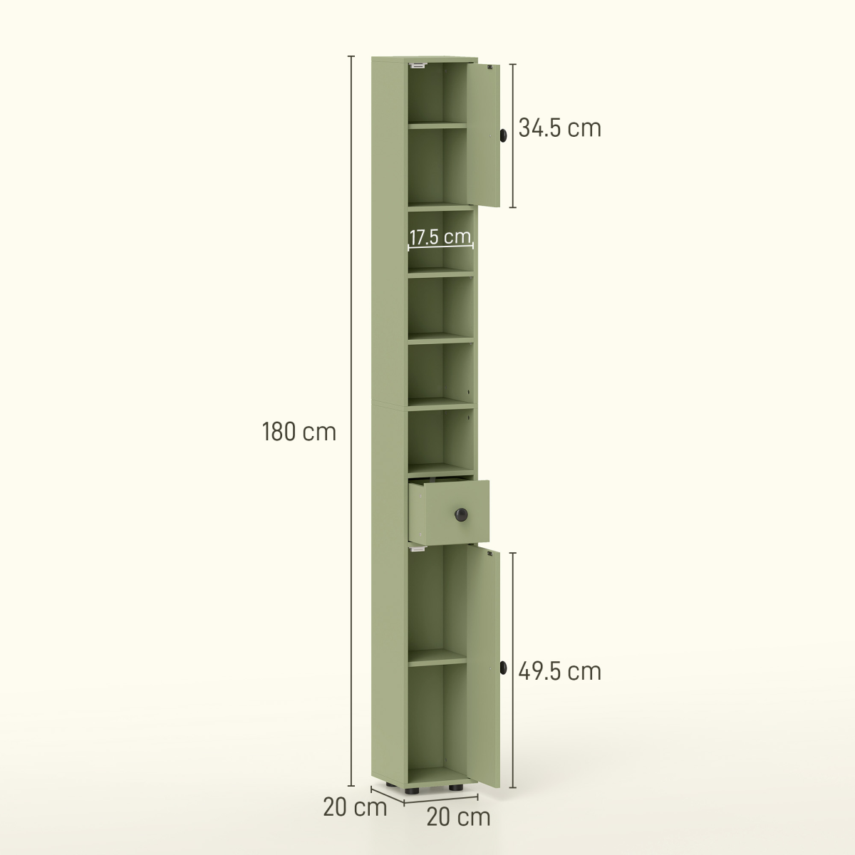 kleankin Slim Bathroom Cabinet, Toilet Roll Storage w/ Open Shelves, Green
