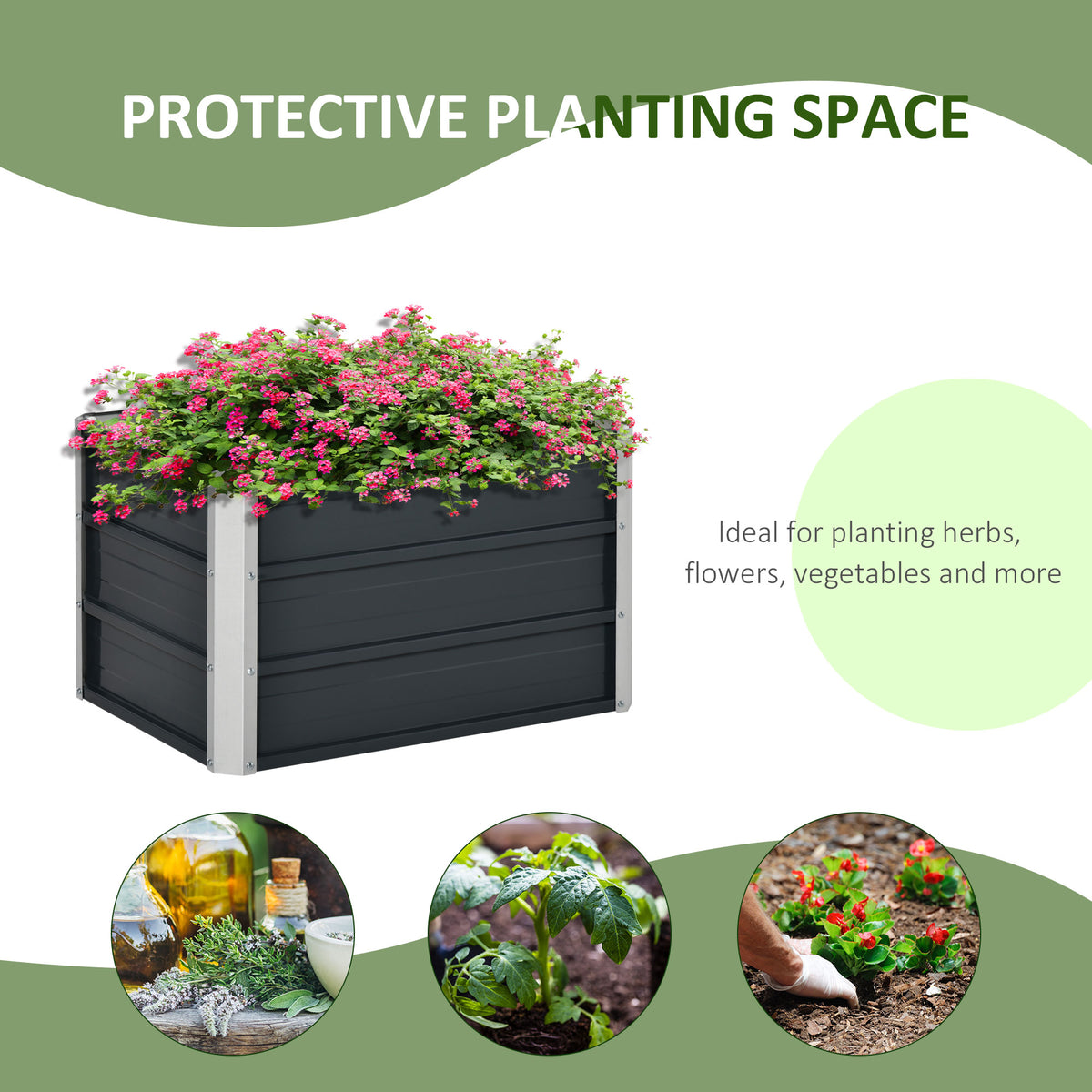 Raised Garden Bed, Elevated Planter Box & Gloves, Grey