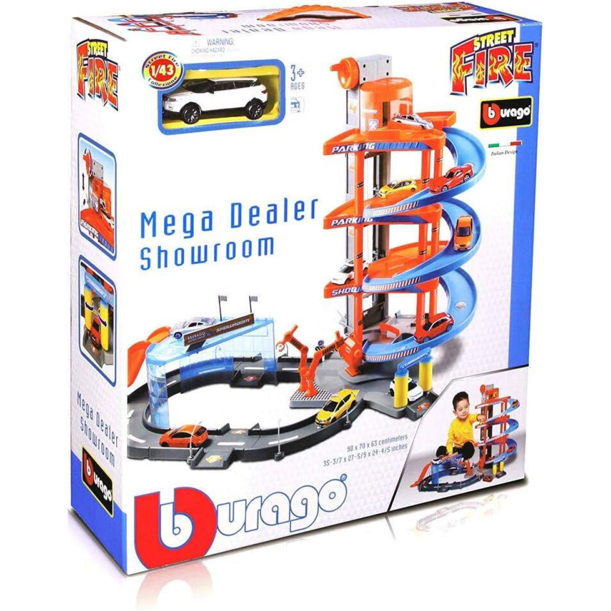 Burago 1:43 Street FIRE MEGA Dealer Showroom Garage Toy indoor Game , Assorted Colours