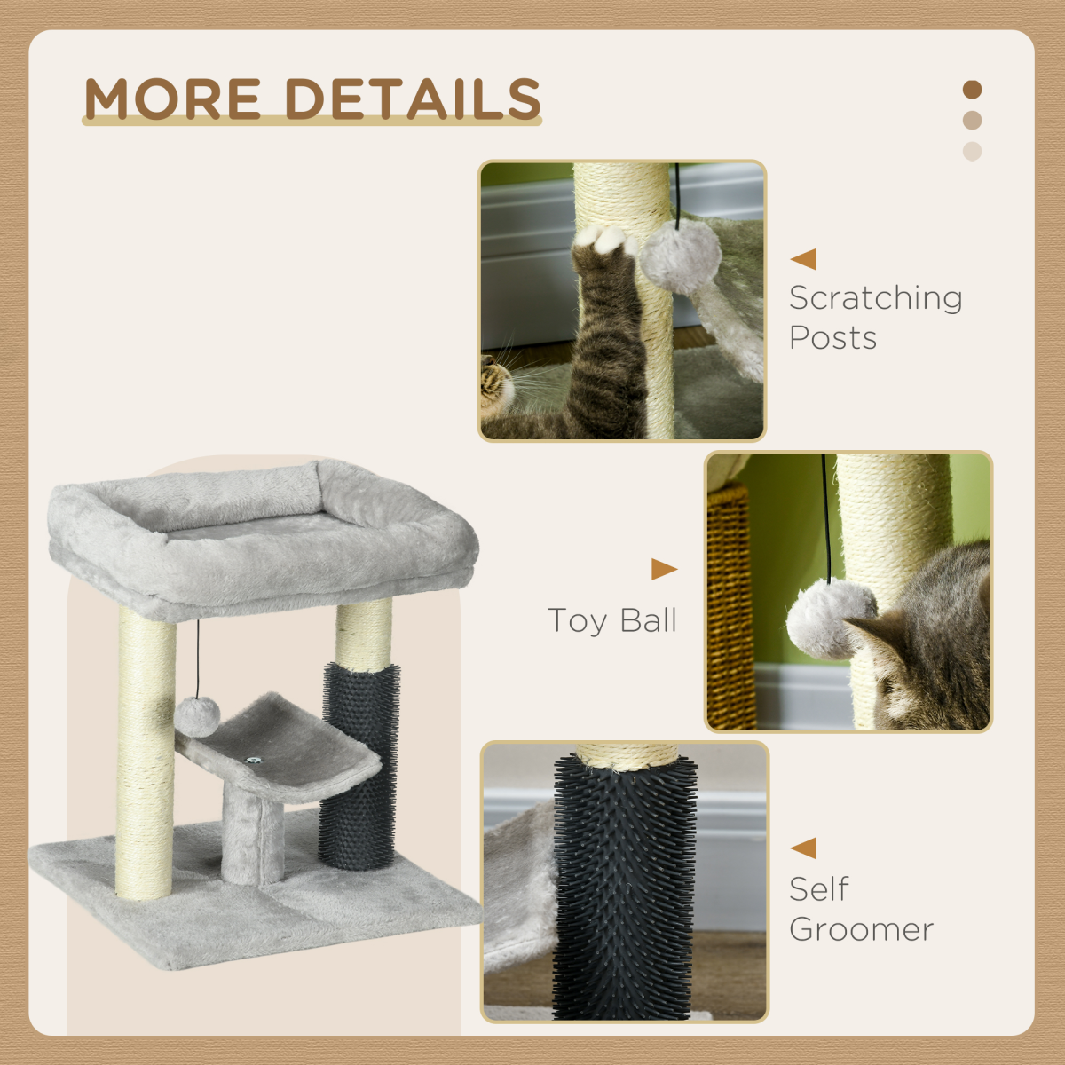 PawHut Small Cat Tree Tower with Scratching Posts, Bed, Perch, Self Groomer, Toy