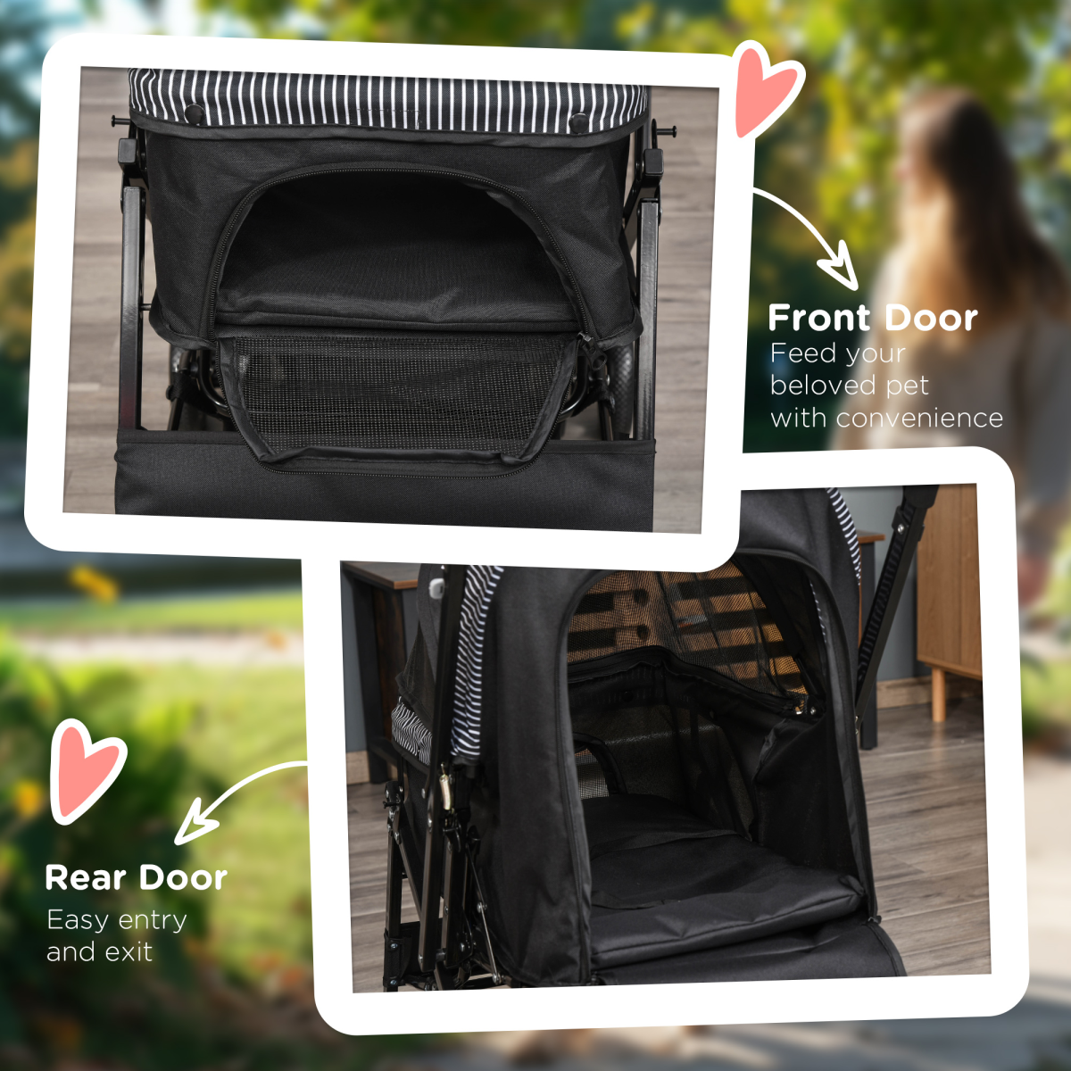 Pet Stroller Dog Foldable Travel Carriage with Reversible Handle, Black