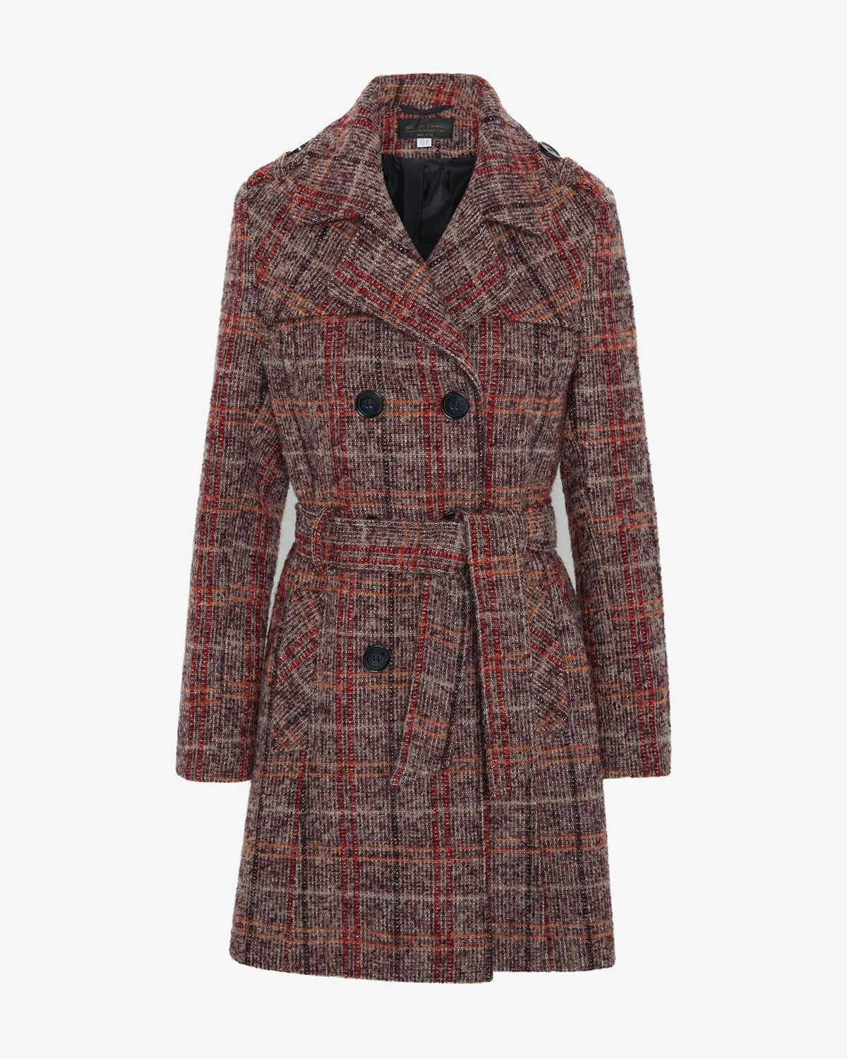 Wool Blend Check Double Breasted Military Coat