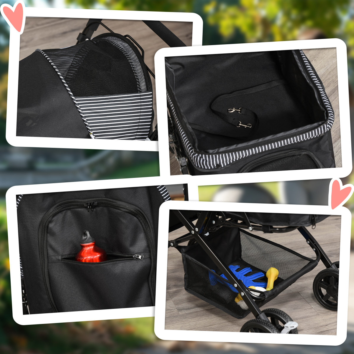 Pet Stroller Dog Foldable Travel Carriage with Reversible Handle, Black