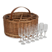 Wicker Light Steamed Garden Party Basket with Glasses
