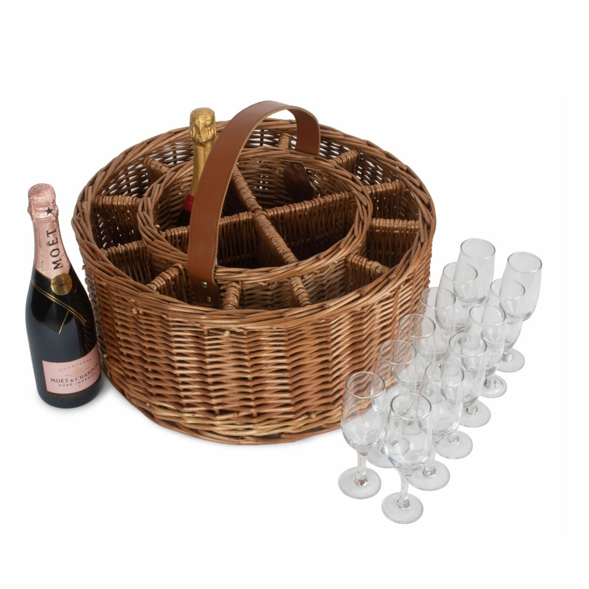 Wicker Light Steamed Garden Party Basket with Glasses