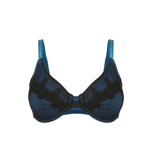 Elysia - Navy Blue Silk & Organic Cotton Front Closure Full Cup