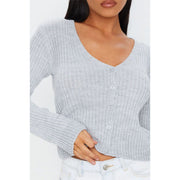 Grey Button Front Ribbed Cardigan