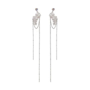 Dramatic Pearls and Crystals with Super Long Tassel Earrings