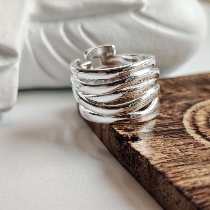Wide Silver Thumb Punk Vintage Multilayer Twisted Statement Weaving
