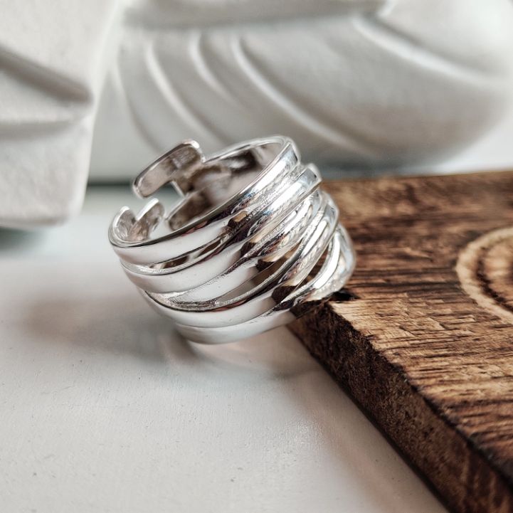 Wide Silver Thumb Punk Vintage Multilayer Twisted Statement Weaving