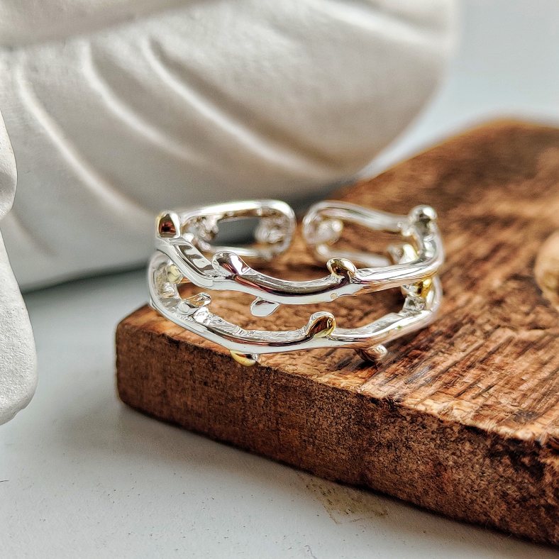 925 Sterling Silver Tree Leaf Vine Bohemian Dainty Band Ring