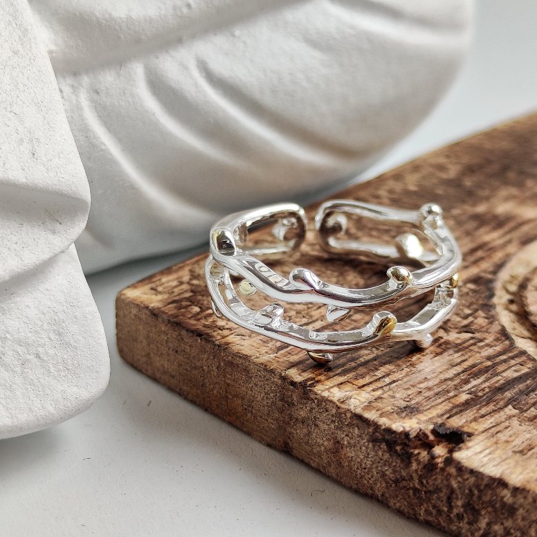 925 Sterling Silver Tree Leaf Vine Bohemian Dainty Band Ring