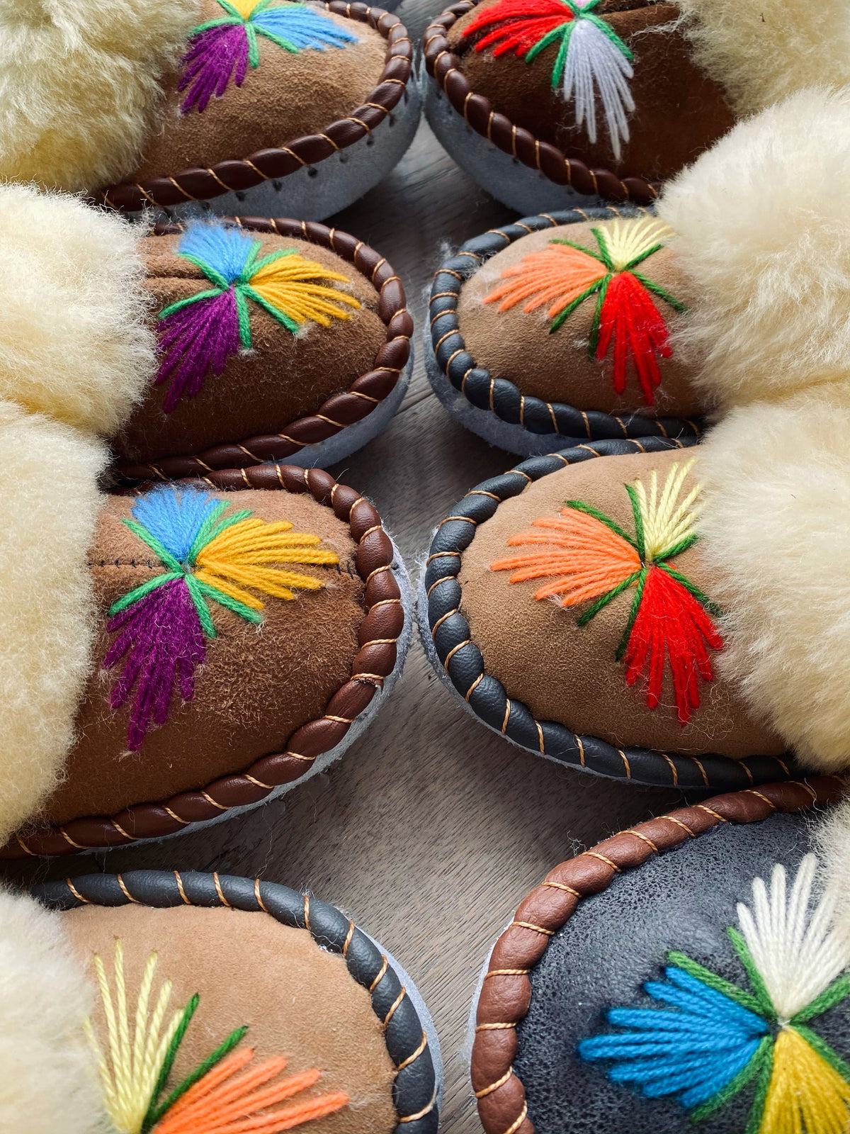 Natural Fur Embroidered Moccasin Slippers Lucky Dip