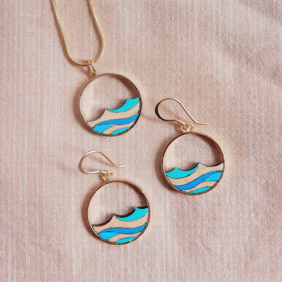 Ocean Recycled Wood Gold Necklace