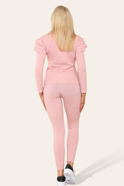 Frilled Sleeves Set Shoulder Golden Button Lounge Wear Suit