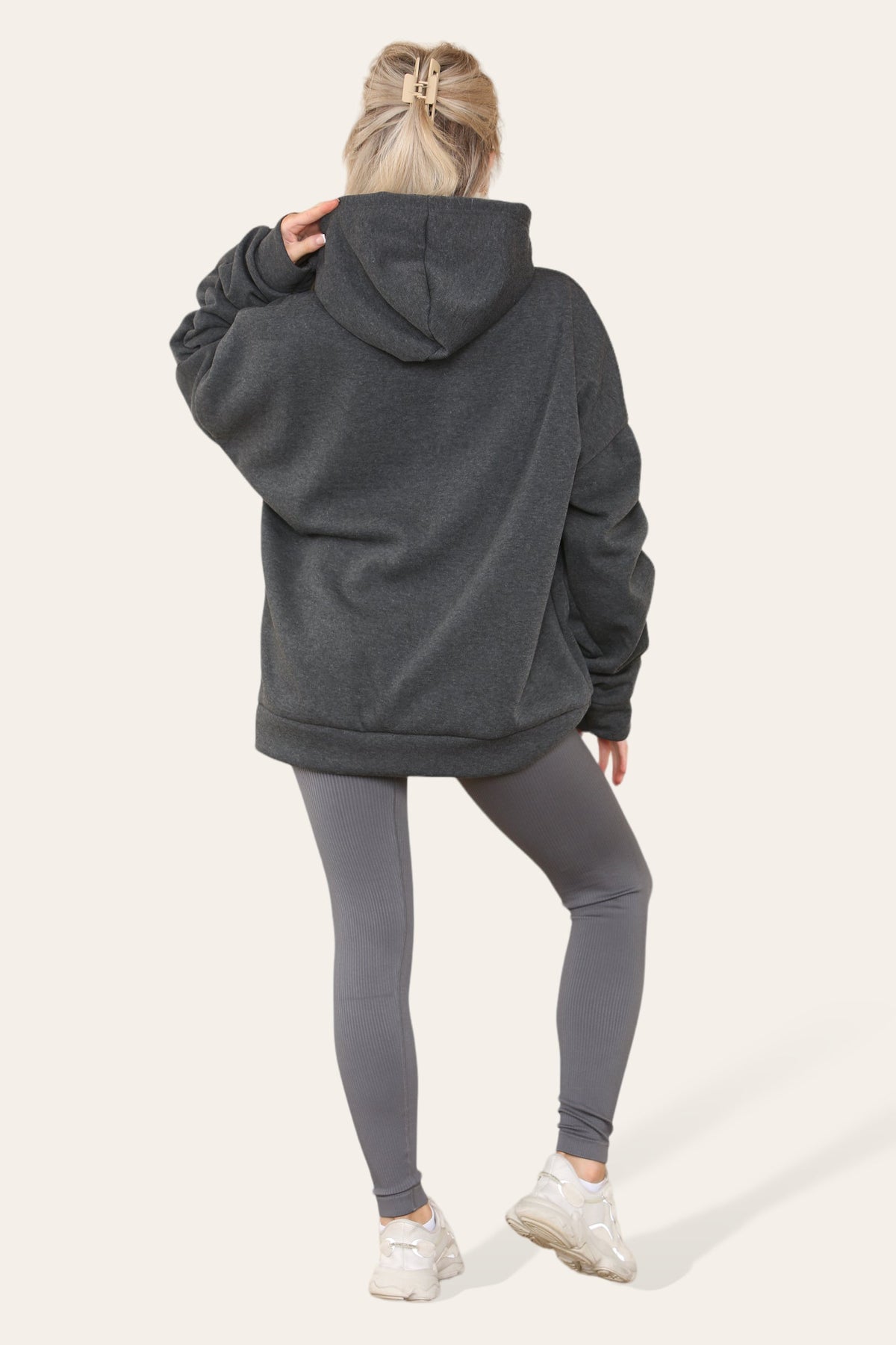 Oversized Ruched Sleeves Hoodie With Satin Ribbon