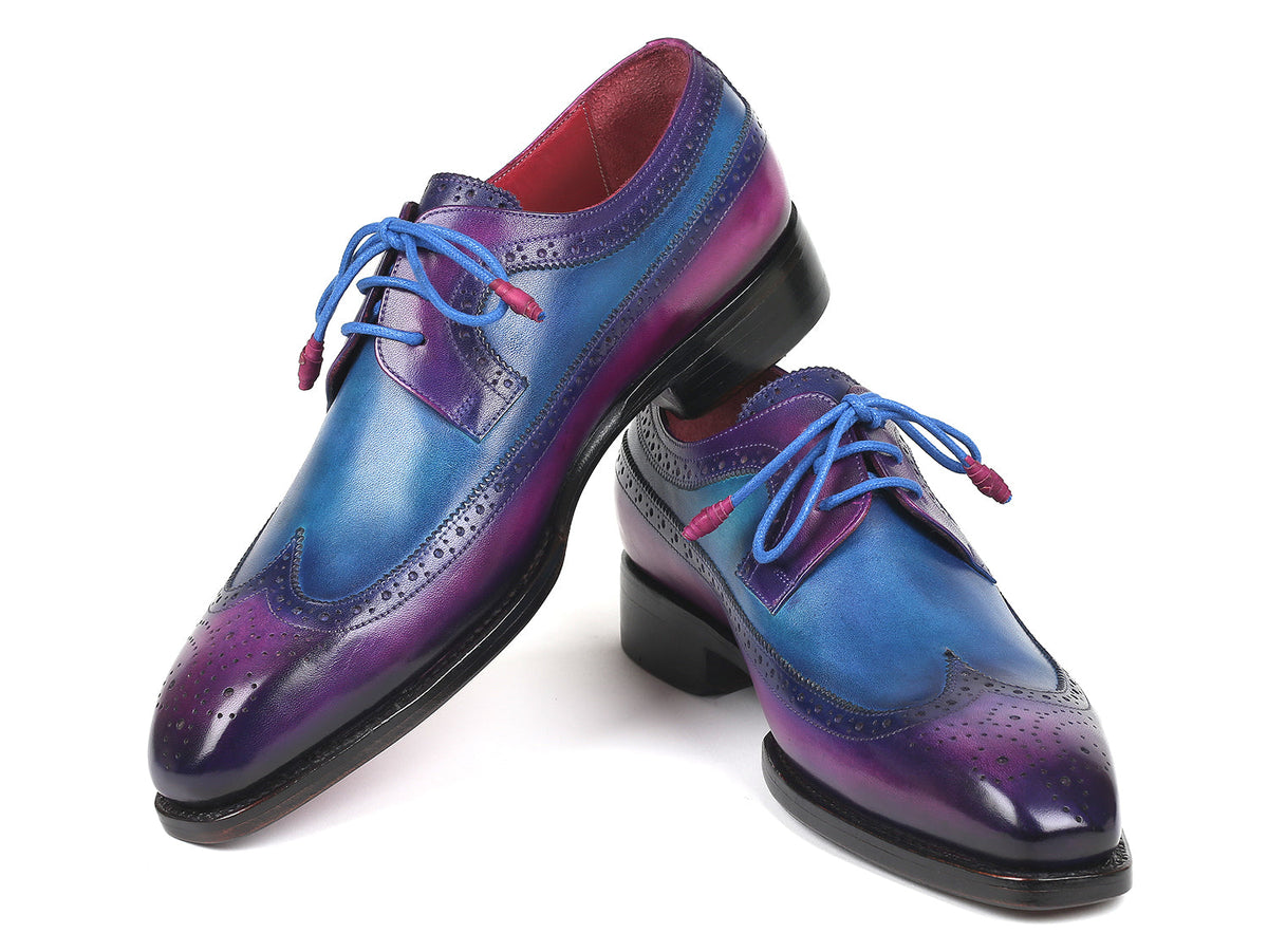Paul Parkman Goodyear Welted Wingtip Derby Shoes Purple & Blue